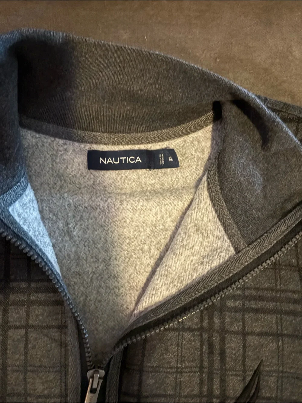 Nautica Men's Gray Plaid Quarter-Zip Sweater